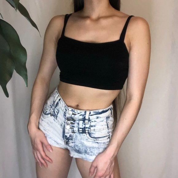 Acid Wash High Wasted Jean Shorts - Picture 2 of 7